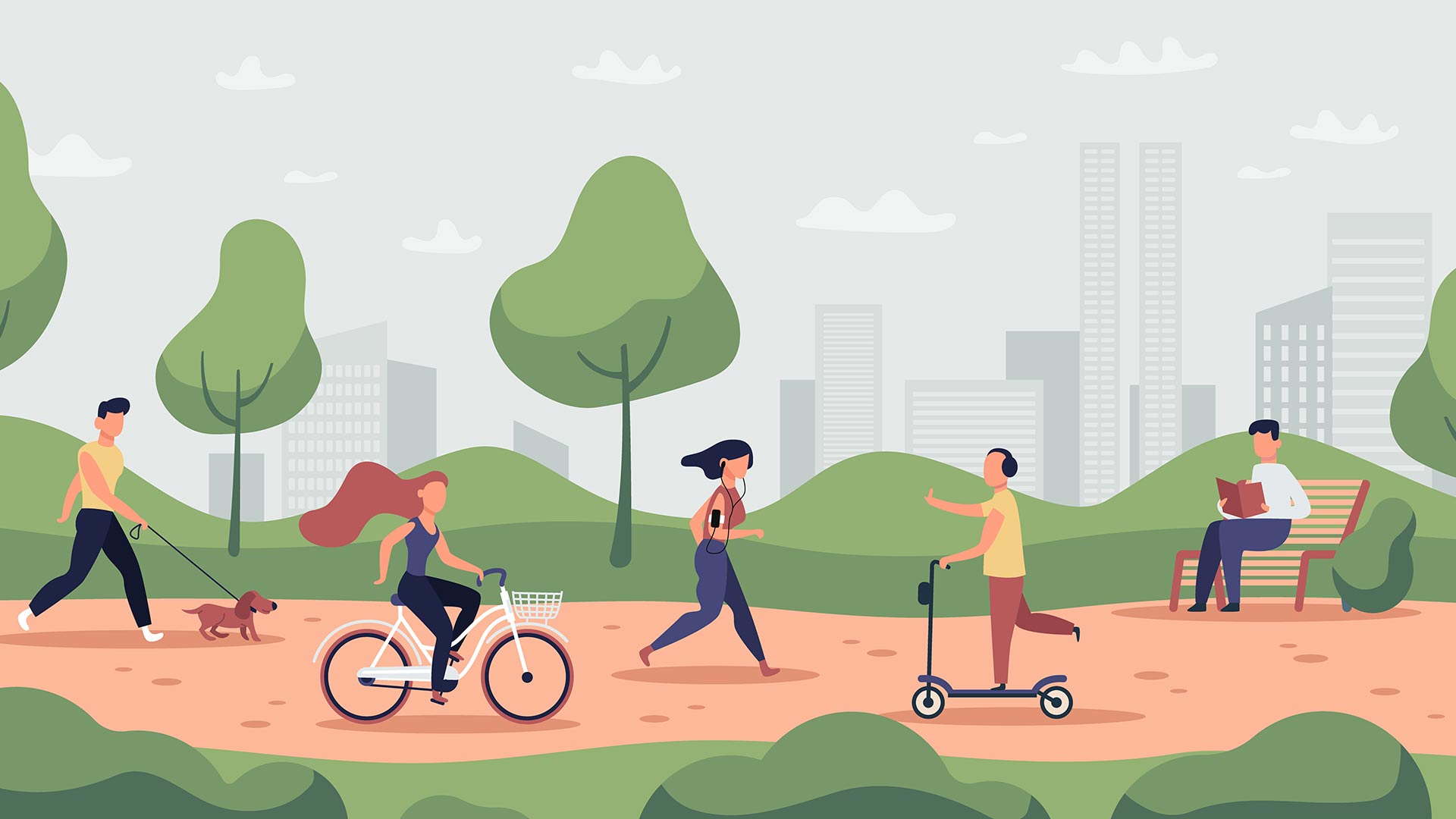 artwork of people enjoying a park path