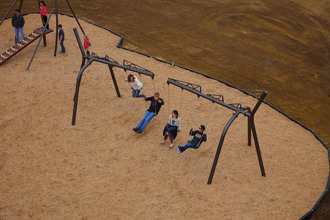 Overhead view of a swing set