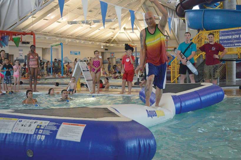 Playing on inflatables in the pool