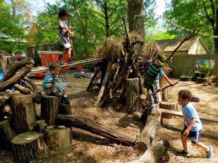 Kids on a log walkway