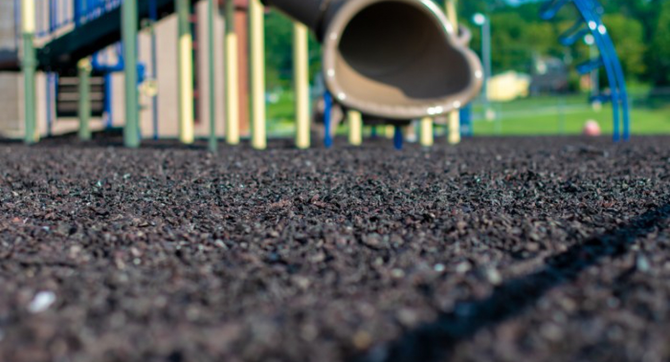 Loose rubber mulch on a playground