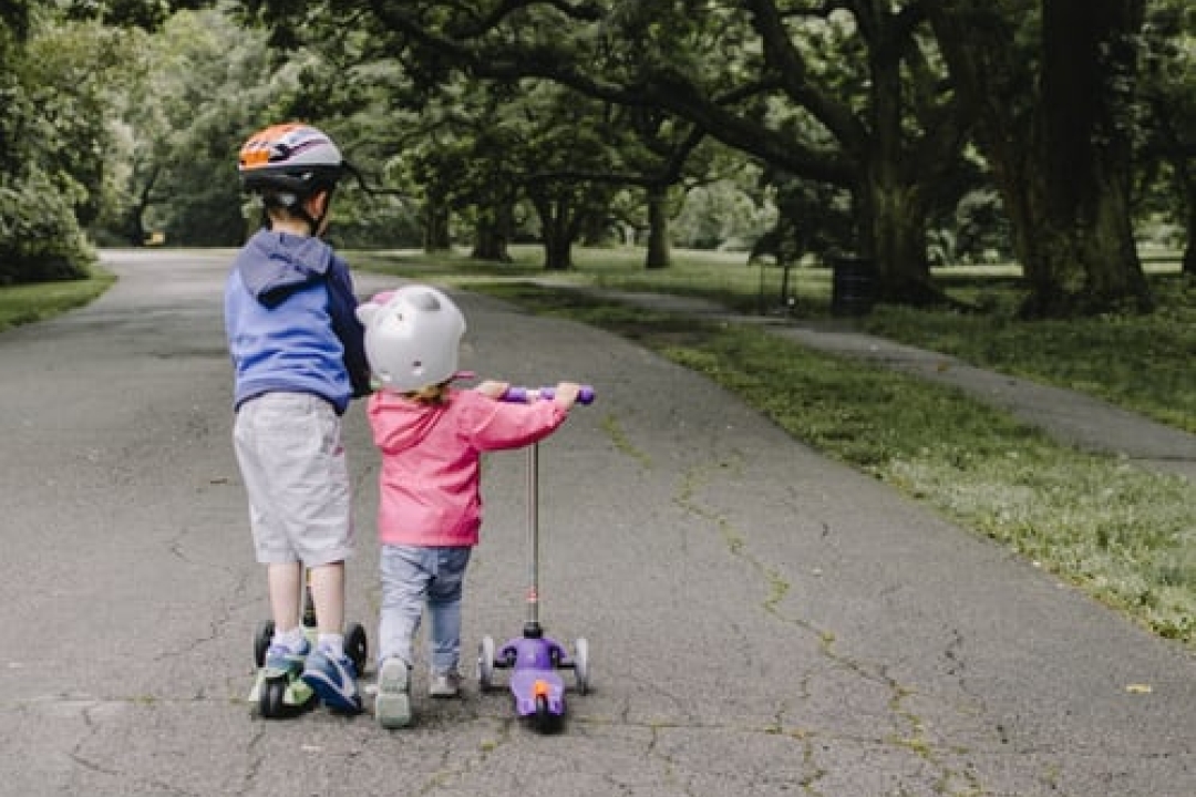 Active children on scooters