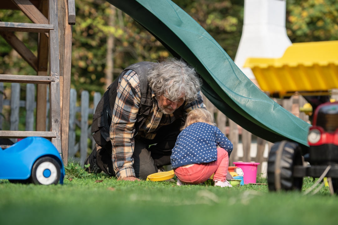 Playing on backyard playground