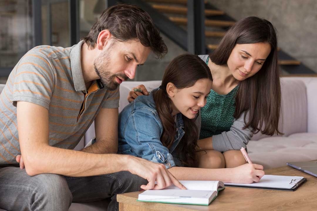 Family doing homework together