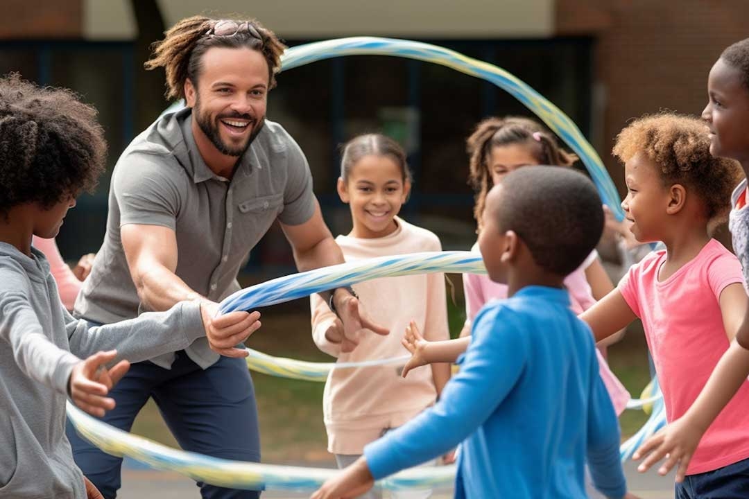 Teacher supervising on playground