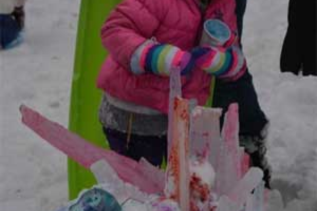 Colored Ice at Fire and Ice Event - Ithaca Children's Garden Anarchy Zone