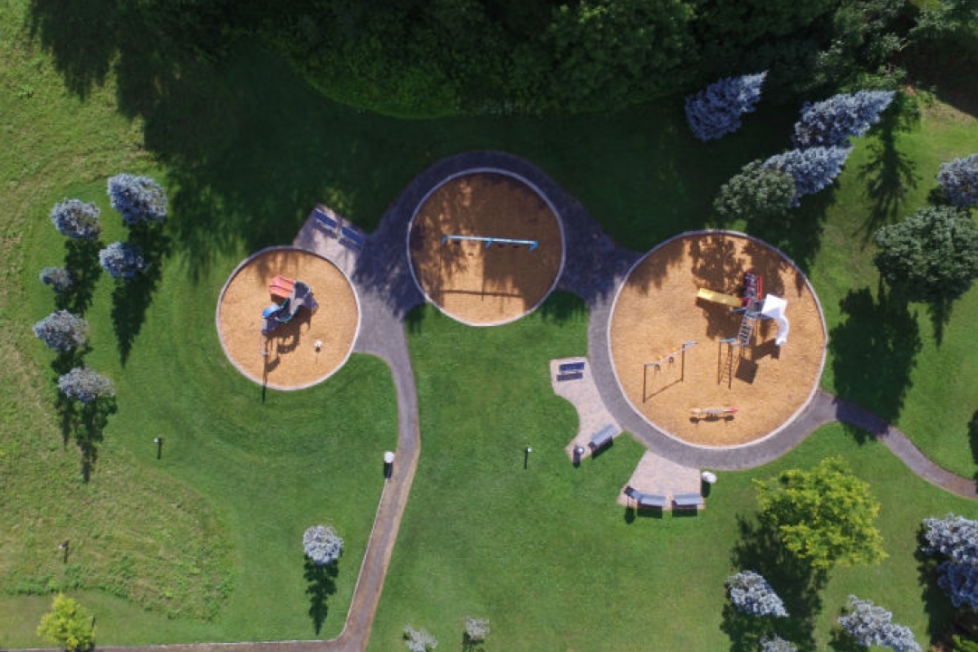 Drone view of a city park