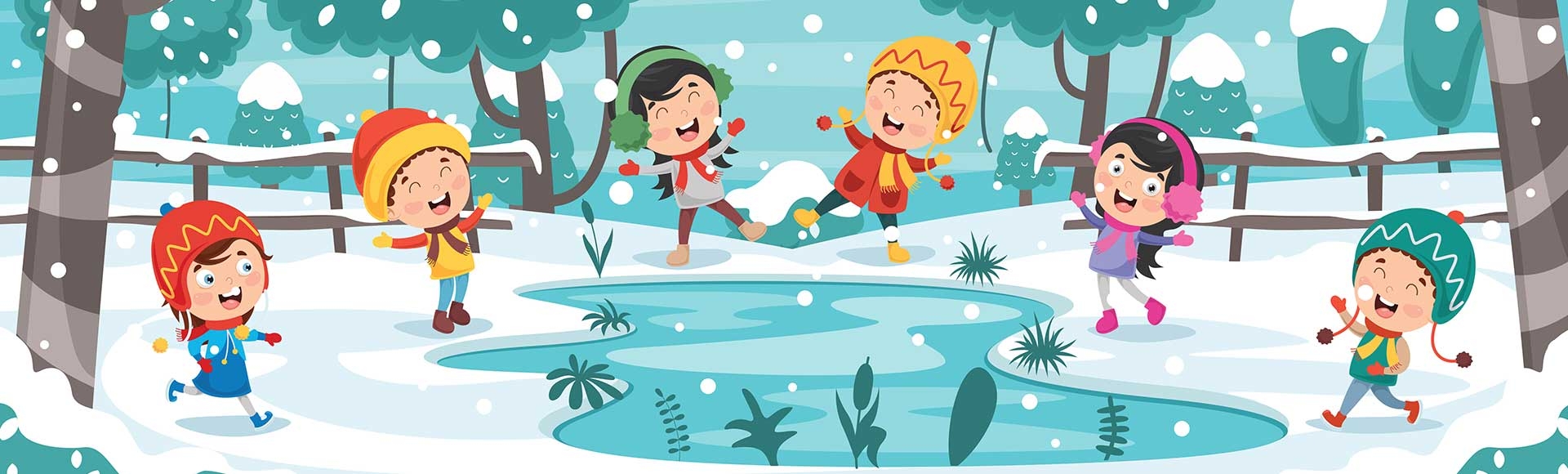 Illustration of kids playing in snow