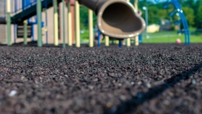 Loose rubber mulch on a playground