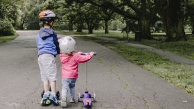 Active children on scooters