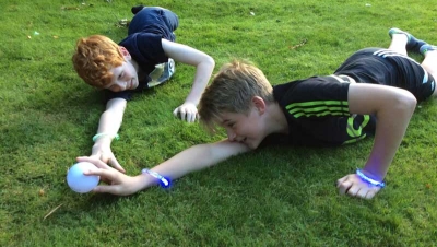 Two boys playing ball