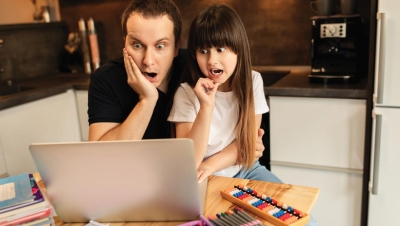 Father and daughter overwhelmed by homework