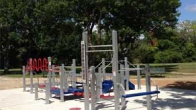 An outdoor apparatus designed for seniors was unveiled at Carbide Park in Galveston County, Texas, on August 14, 2014. (@GalvCoTX/Twitter)